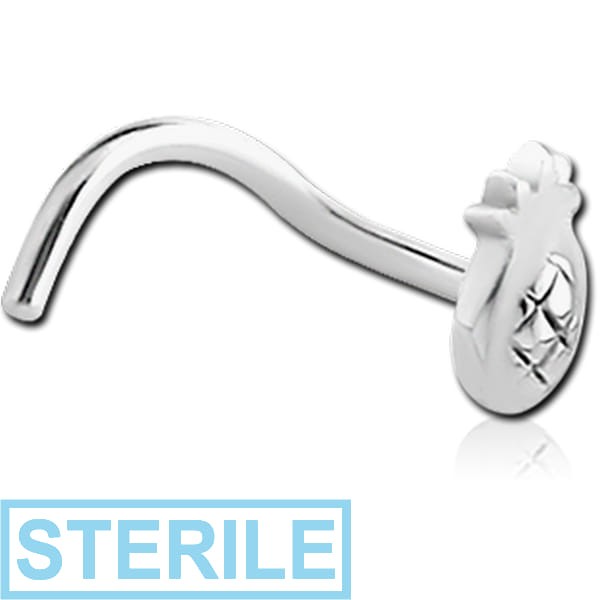 STERILE SURGICAL STEEL CURVED NOSE STUD - PINEAPPLE