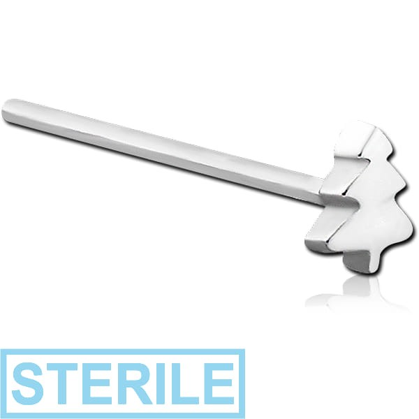 STERILE SURGICAL STEEL STRAIGHT NOSE STUD - CHRISTMAS TREE