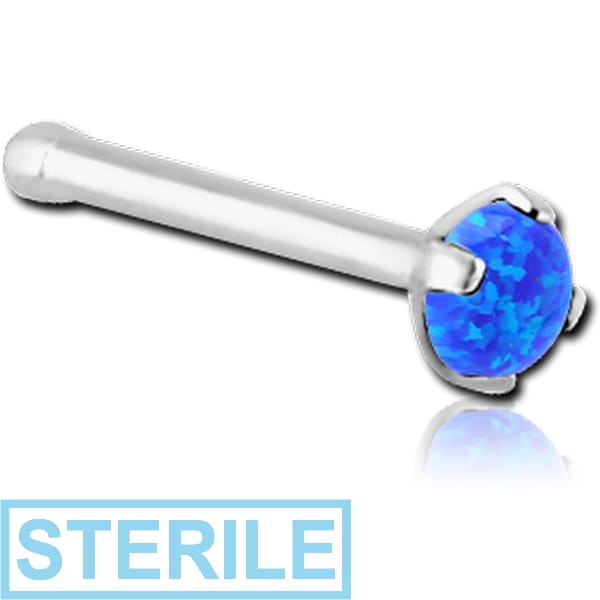 STERILE SURGICAL STEEL PRONG SET 2MM JEWELLED NOSE BONE WITH SYNTHETIC OPAL