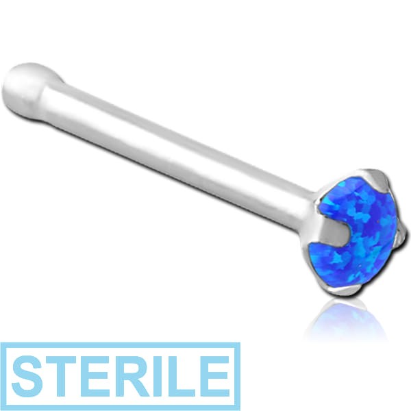 STERILE SURGICAL STEEL PRONG SET 3MM JEWELLED NOSE BONE WITH SYNTHETIC OPAL