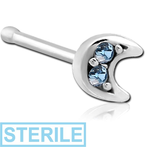 STERILE SURGICAL STEEL JEWELLED NOSE BONE - CRESCENT