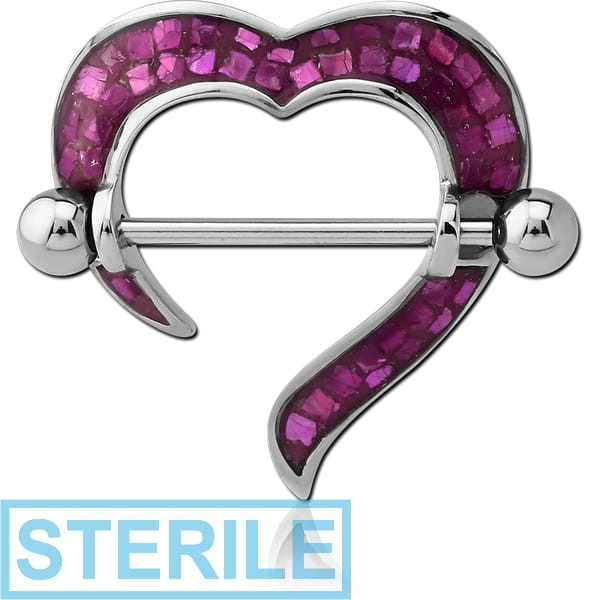 STERILE SURGICAL STEEL SYNTHETIC MOTHER OF PEARL MOSAIC NIPPLE SHIELD - HEART