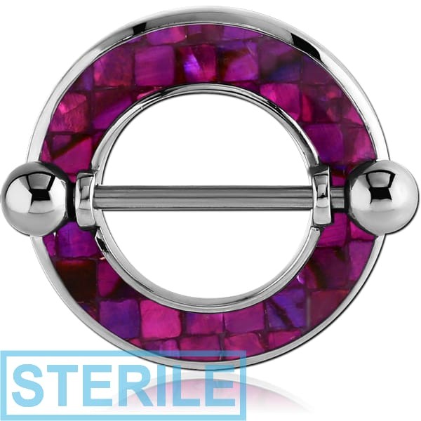 STERILE SURGICAL STEEL SYNTHETIC MOTHER OF PEARL MOSAIC NIPPLE SHIELD - ROUND