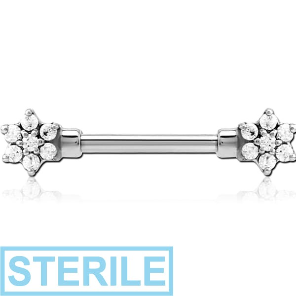 STERILE SURGICAL STEEL JEWELLED NIPPLE BAR - FLOWER
