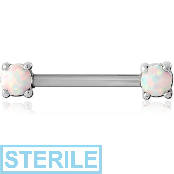 STERILE SURGICAL STEEL EXTERNAL THREADED SYNTHETIC OPAL NIPPLE BAR