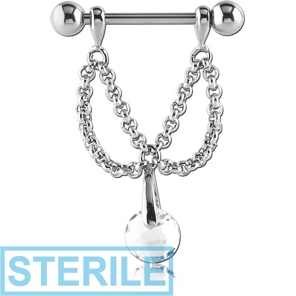 STERILE SURGICAL STEEL JEWELLED NIPPLE SHIELD - CHAIN AND ROUND BALL