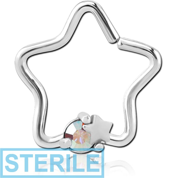 STERILE SURGICAL STEEL JEWELLED OPEN STAR SEAMLESS RING - STAR AND GEM