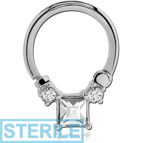 STERILE SURGICAL STEEL SWAROVSKI CRYSTAL JEWELLED HINGED SEPTUM CLICKER