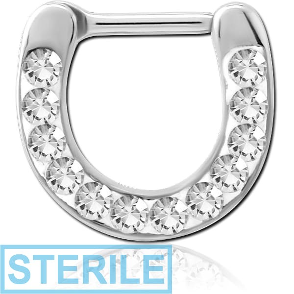 STERILE SURGICAL STEEL ROUND CRYSTALINE JEWELLED HINGED SEPTUM CLICKER