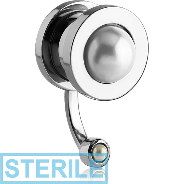 STERILE STAINLESS STEEL THREADED TUNNEL WITH SURGICAL STEEL TOP WITH SYNTHETIC PEARL