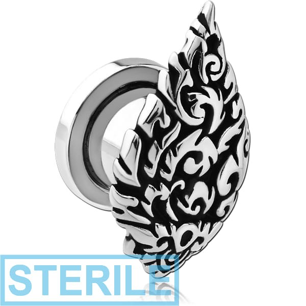 STERILE STAINLESS STEEL THREADED TUNNEL WITH SURGICAL STEEL TOP - LEAF FILIGREE