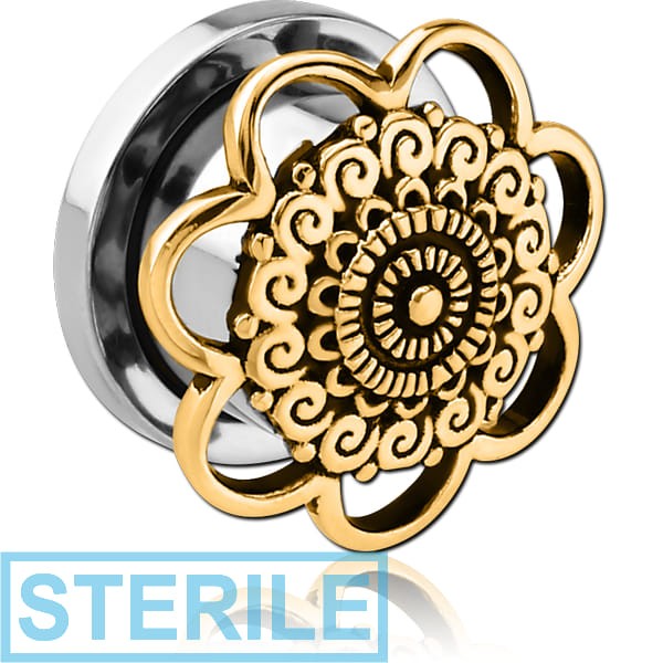 STERILE STAINLESS STEEL THREADED TUNNEL WITH BRASS TOP - FLOWER FILIGREE