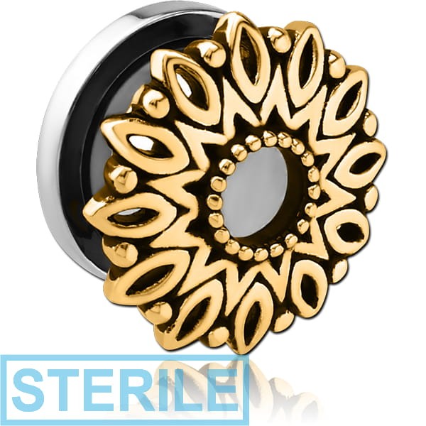 STERILE STAINLESS STEEL THREADED TUNNEL WITH BRASS TOP - FLOWER FILIGREE