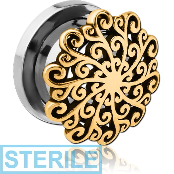 STERILE STAINLESS STEEL THREADED TUNNEL WITH BRASS TOP - FLOWER FILIGREE