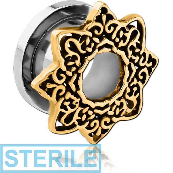 STERILE STAINLESS STEEL THREADED TUNNEL WITH BRASS TOP - STAR FILIGREE