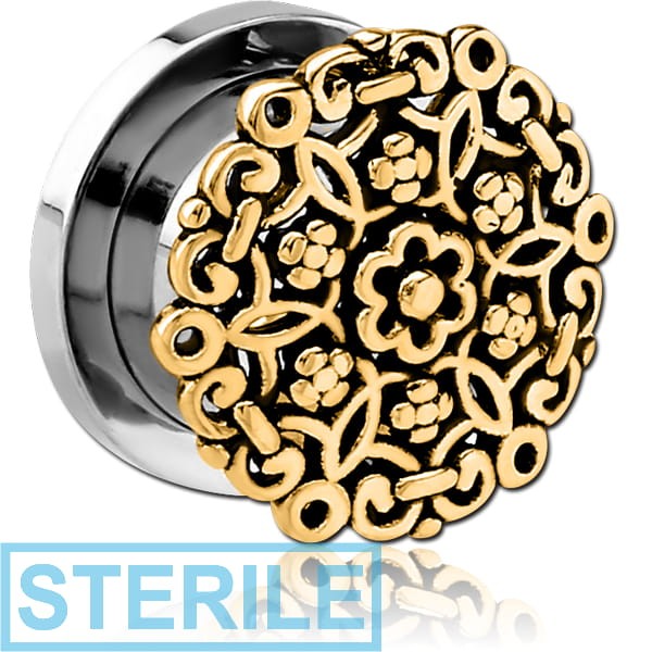 STERILE STAINLESS STEEL THREADED TUNNEL WITH BRASS TOP - FLOWER FILIGREE