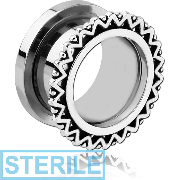 STERILE STAINLESS STEEL THREADED TUNNEL WITH SURGICAL STEEL TOP - FLOWER FILIGREE