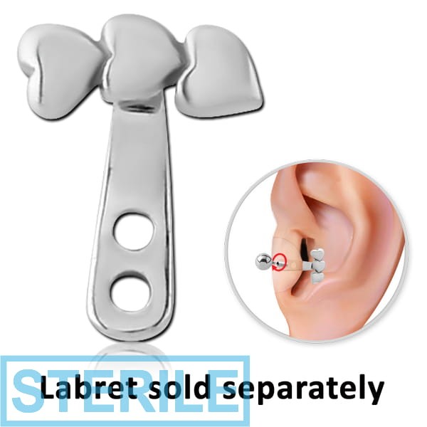 STERILE SURGICAL STEEL TRAGUS WRAP - THREE HEARTS