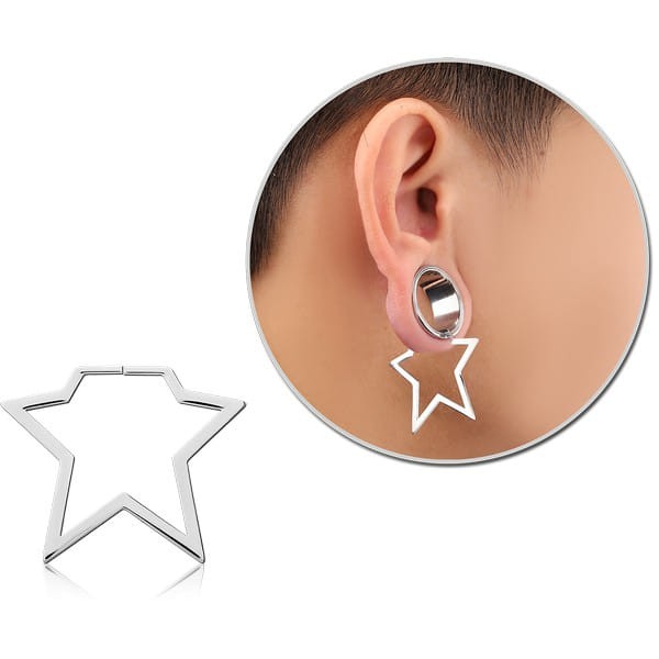 STERILE SURGICAL STEEL HOOP EARRING FOR TUNNEL - STAR