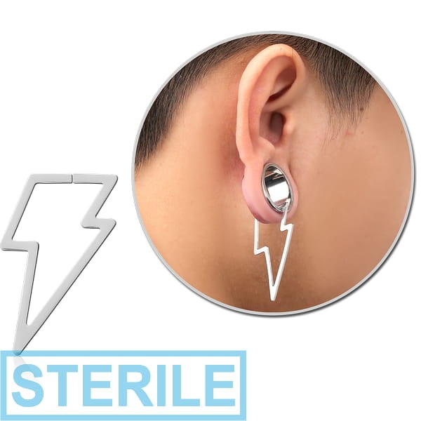 STERILE SURGICAL STEEL HOOP EARRING FOR TUNNEL - LIGHTNING