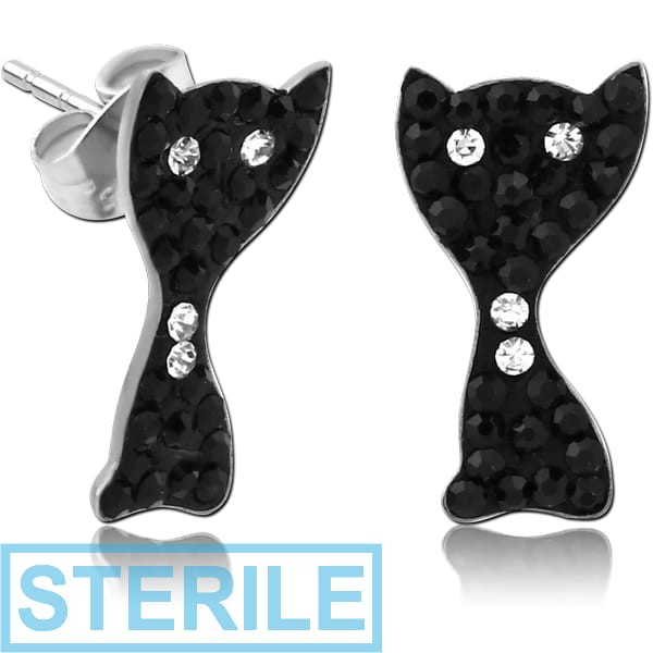 STERILE SURGICAL STEEL VALUE JEWELLED CAT EAR STUDS PAIR