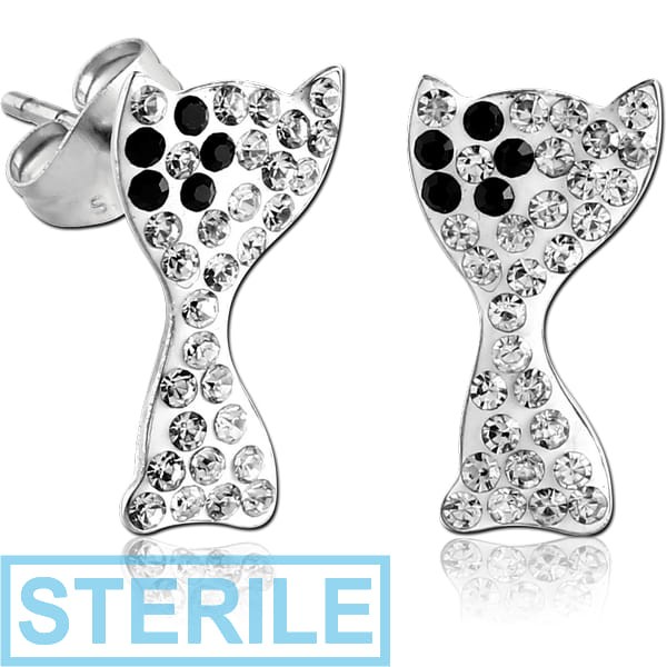 STERILE SURGICAL STEEL VALUE JEWELLED CAT EAR STUDS PAIR