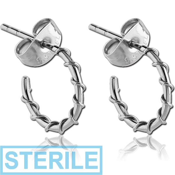 STERILE SURGICAL STEEL EAR STUDS PAIR - WIRE ON HOOP