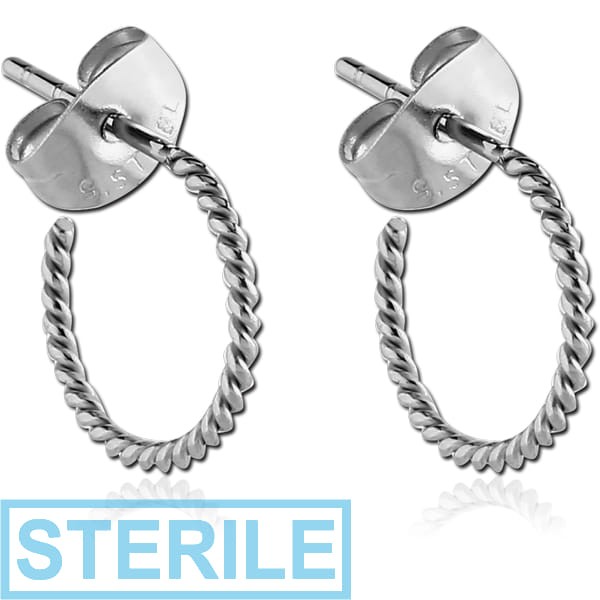 STERILE SURGICAL STEEL EAR STUDS PAIR - TWIST HOOP