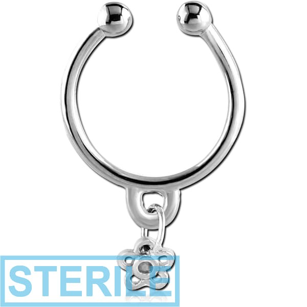 STERILE SURGICAL STEEL FAKE SEPTUM RING WITH CHARM - FLOWER