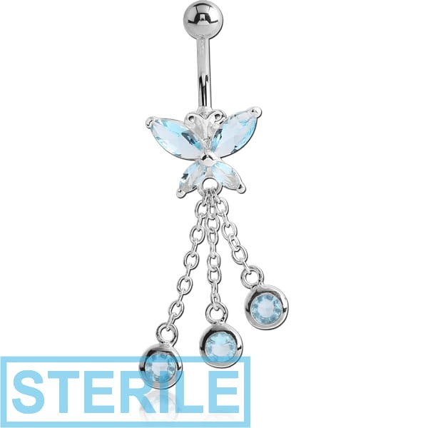 STERILE STERLING SILVER 925 JEWELLED NAVEL BANANA