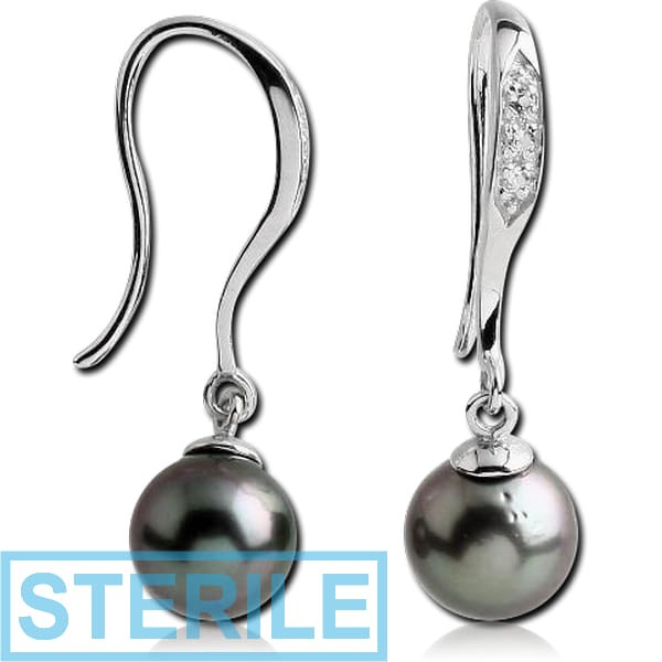 STERILE STERLING SILVER 925 JEWELLED EARRINGS PAIR - SHELL PEARL