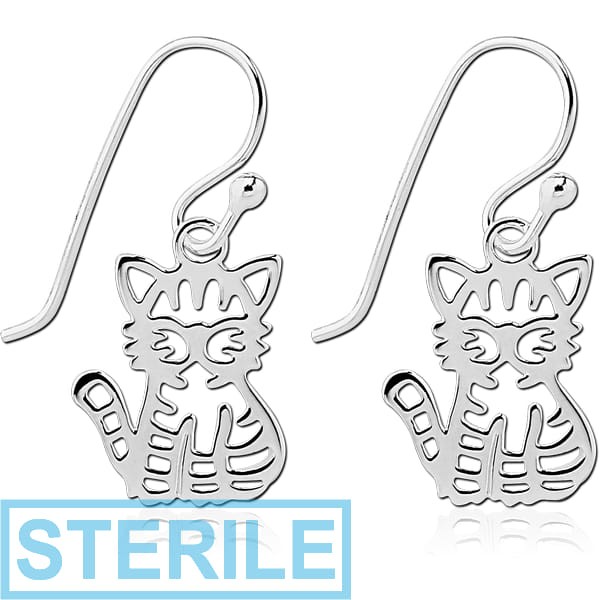 STERILE STERLING SILVER 925 EARRINGS PAIR - CAT