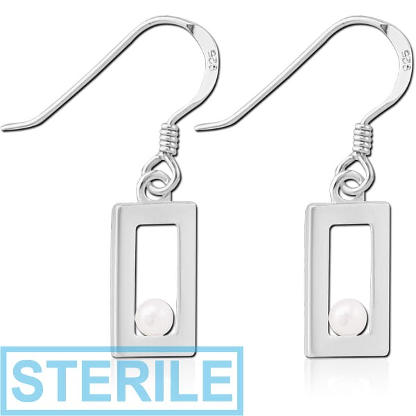 STERILE STERLING SILVER 925 EARRINGS PAIR - RHOMBUS WITH PEARL