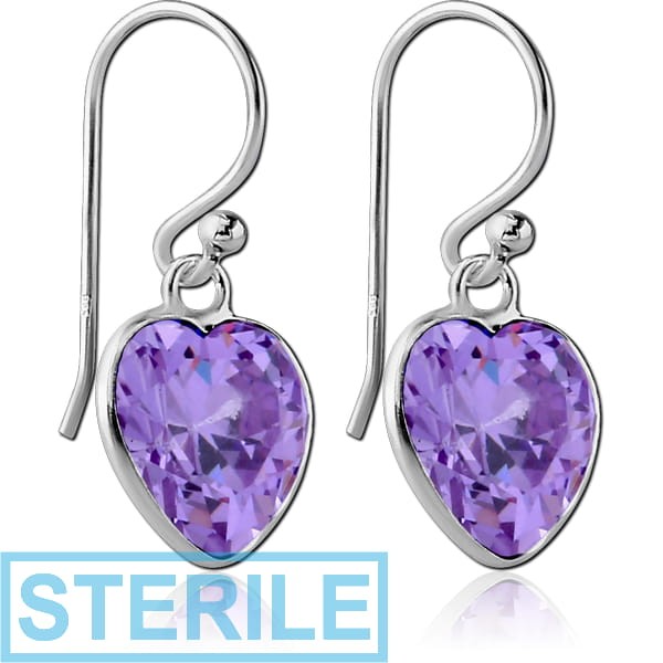 STERILE STERLING SILVER 925 JEWELLED EARRINGS PAIR - HEART