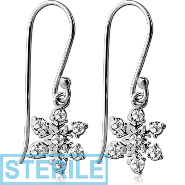 STERILE STERLING SILVER 925 JEWELLED EARRINGS PAIR - SNOWFLAKE