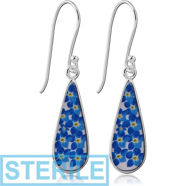 STERILE STERLING SILVER 925 EARRINGS PAIR - DROP WITH FLOWER