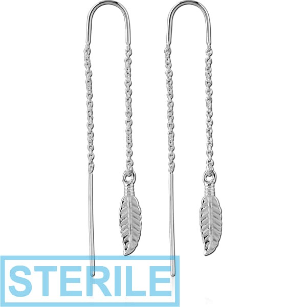 STERILE STERLING SILVER 925 CHAIN EARRINGS PAIR - LEAF