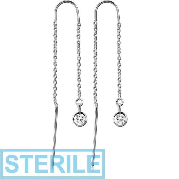 STERILE STERLING SILVER 925 CHAIN EARRINGS PAIR - CIRCLE