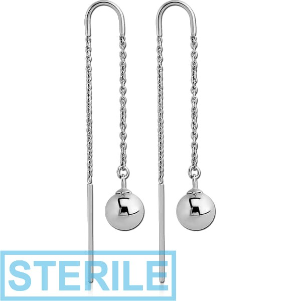 STERILE STERLING SILVER 925 CHAIN EARRINGS PAIR - BALL