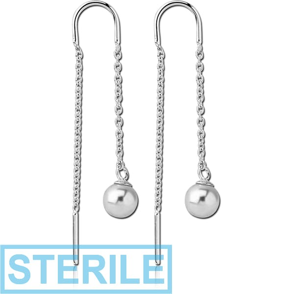 STERILE STERLING SILVER 925 CHAIN EARRINGS PAIR WITH PEARL