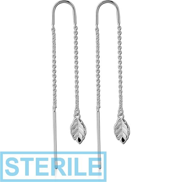 STERILE STERLING SILVER 925 CHAIN EARRINGS PAIR - LEAF