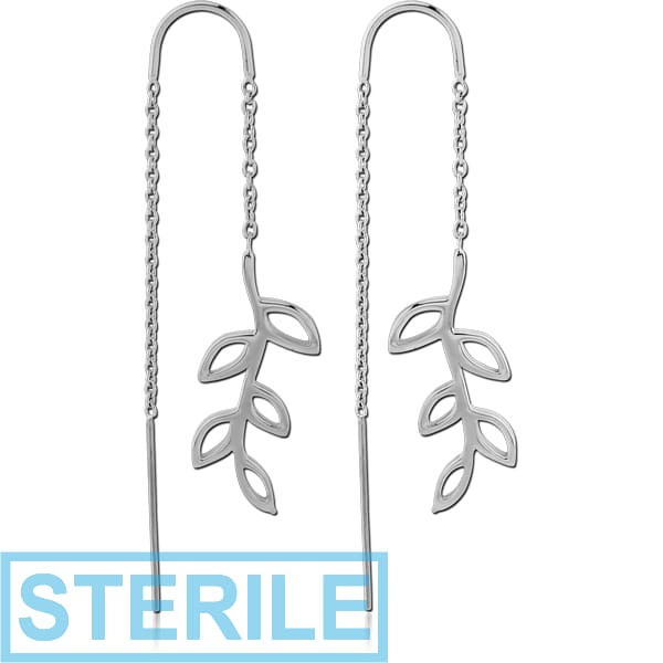 STERILE STERLING SILVER 925 CHAIN EARRINGS PAIR - LEAF