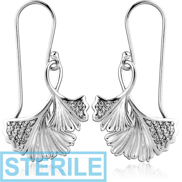 STERILE STERLING SILVER 925 JEWELLED EARRINGS PAIR - LEAF