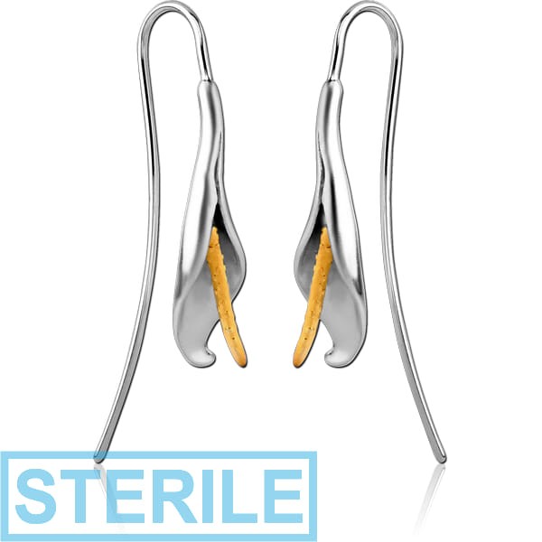 STERILE STERLING SILVER 925 TWO TONE EARRINGS PAIR - FLOWER