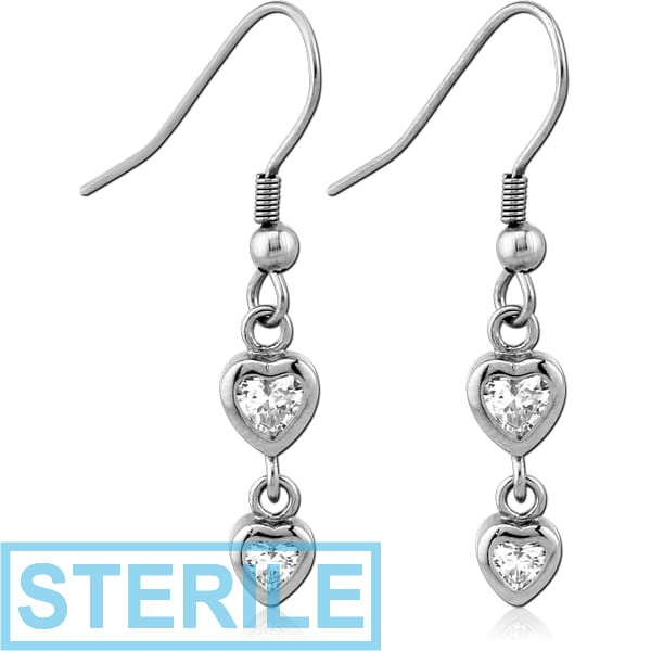 STERILE STERLING SILVER 925 EARRINGS PAIR - TWO HEARTS