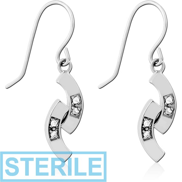 STERILE STERLING SILVER 925 EARRINGS PAIR - TWO CURVED RHOMBUS
