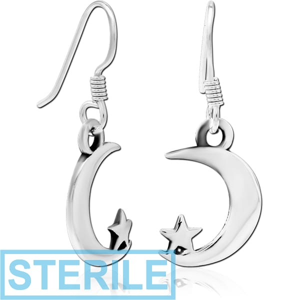 STERILE STERLING SILVER 925 EARRINGS PAIR - STAR AND CRESCENT