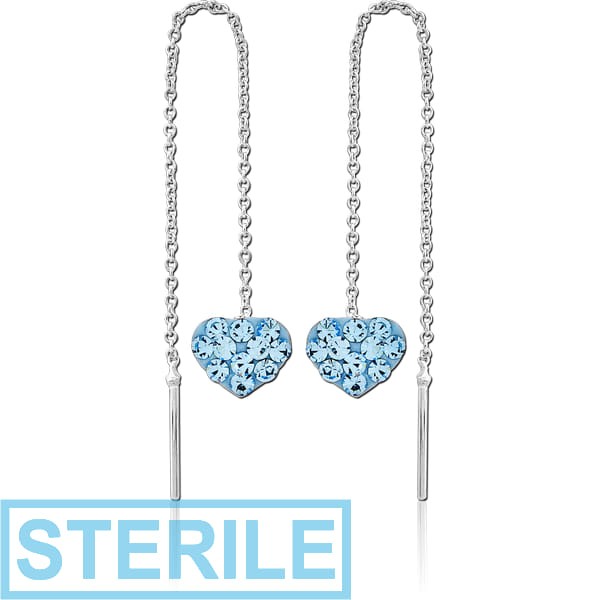 STERILE STERLING SILVER 925 JEWELLED CHAIN EARRINGS PAIR - HEART