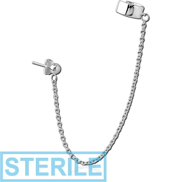 STERILE STERLING SILVER 925 CHAIN LINKED EAR CUFF AND STUD