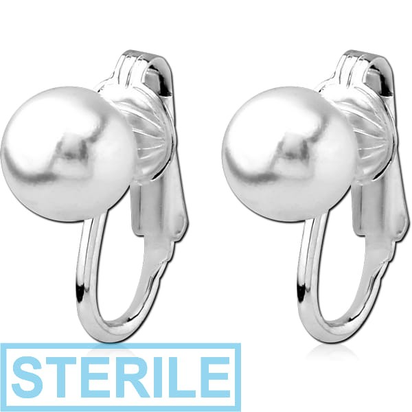 STERILE STERLING SILVER 925 EAR CLIPS WITH SHELL PEARL